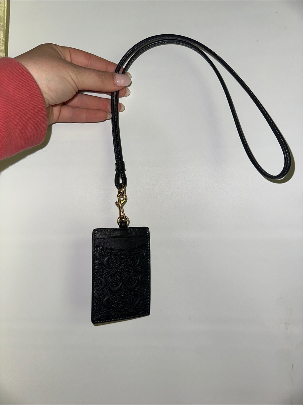 Coach Black Embossed Leather Card Holder with Gold Clip